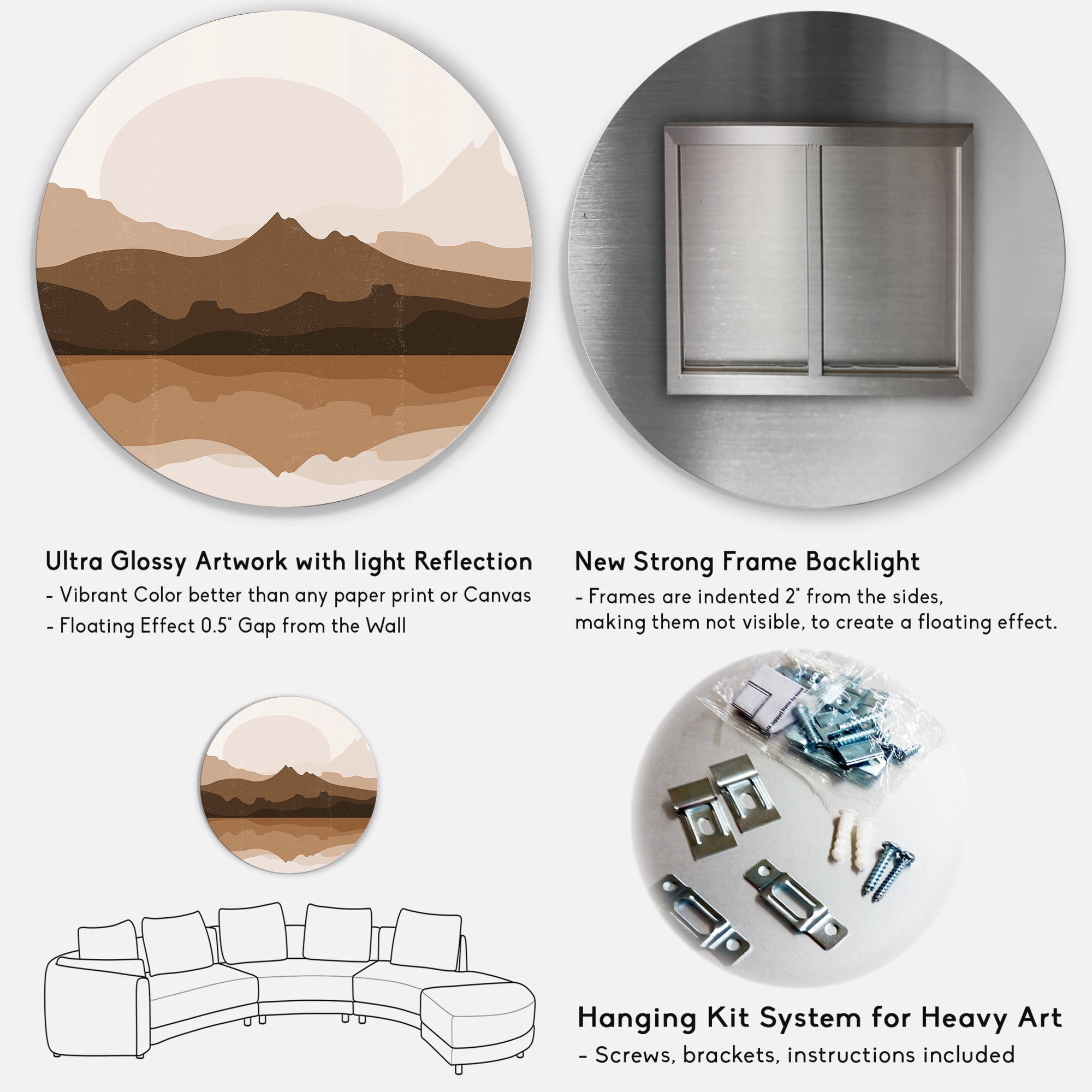 Designart 'Minimalist Brown Terracotta Landscape' Modern Circle Metal Wall Art 23x23 - Disc of 23
