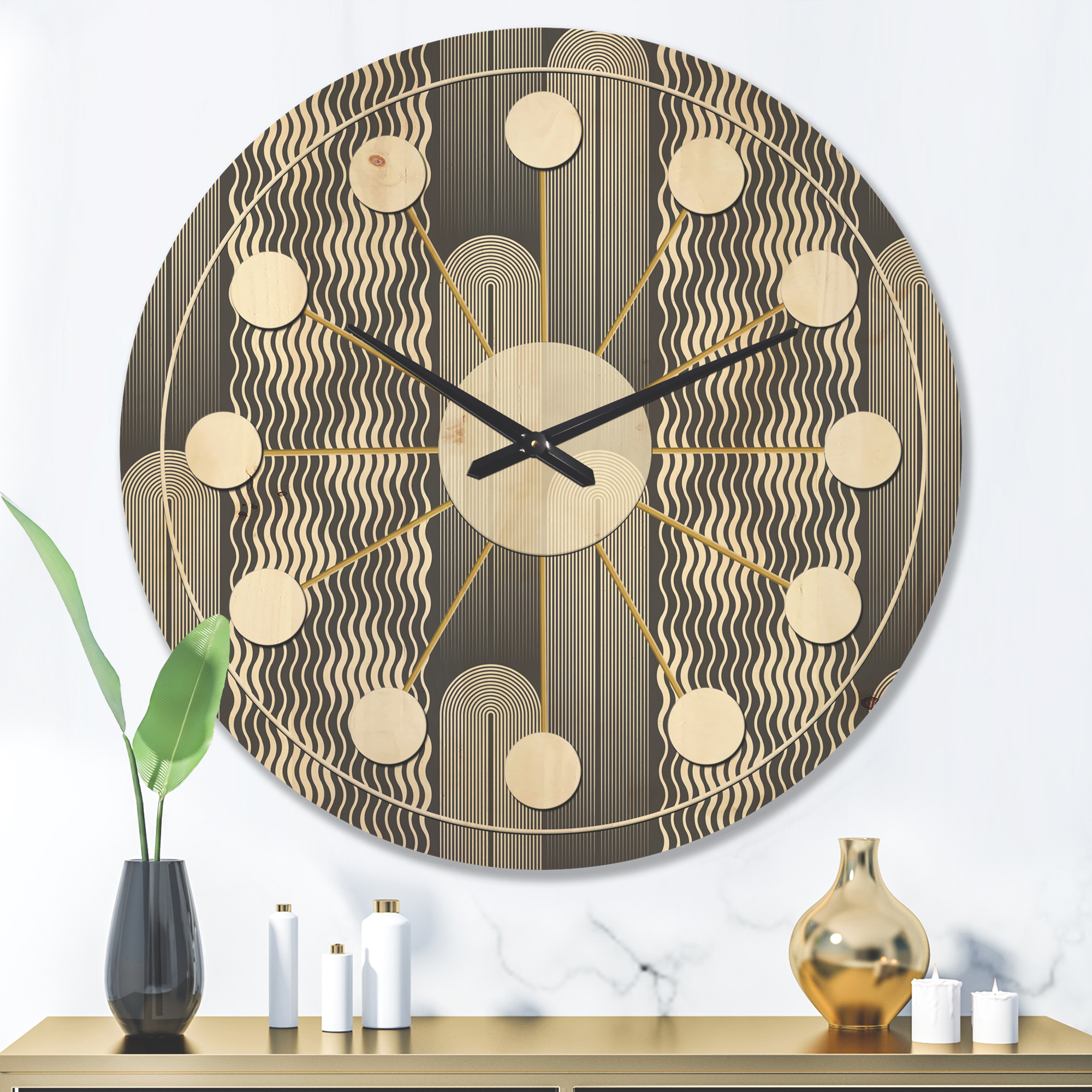 Designart 'Mimimal Monochrome Design II' Mid-Century Modern Wood Wall Clock