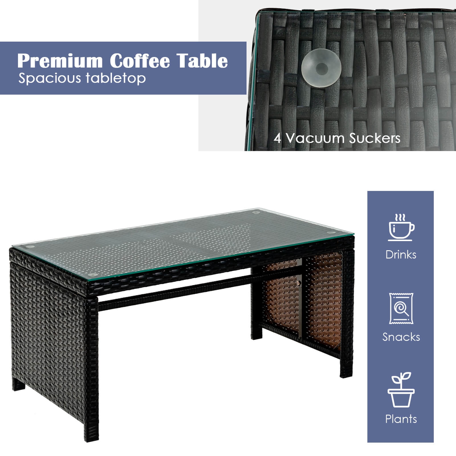 Costway 4PCS Patio Rattan Furniture Set Cushioned Chair Sofa Table Black