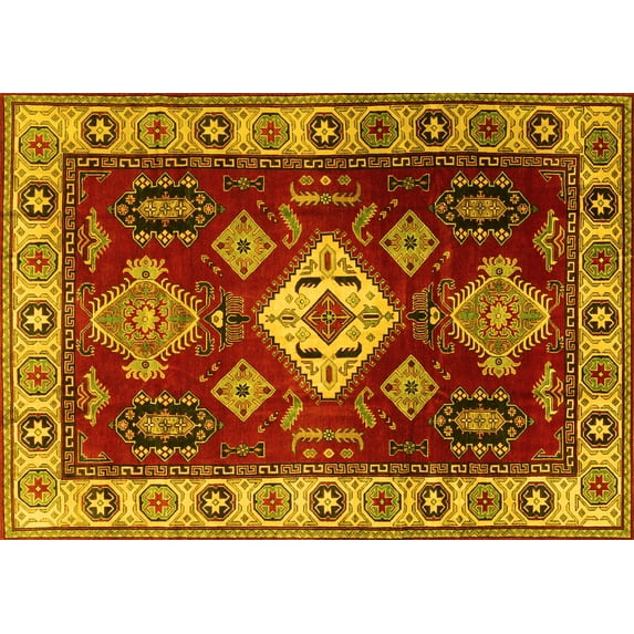 Ahgly Company Indoor Rectangle Geometric Yellow Traditional Area Rugs, 2' x 5'