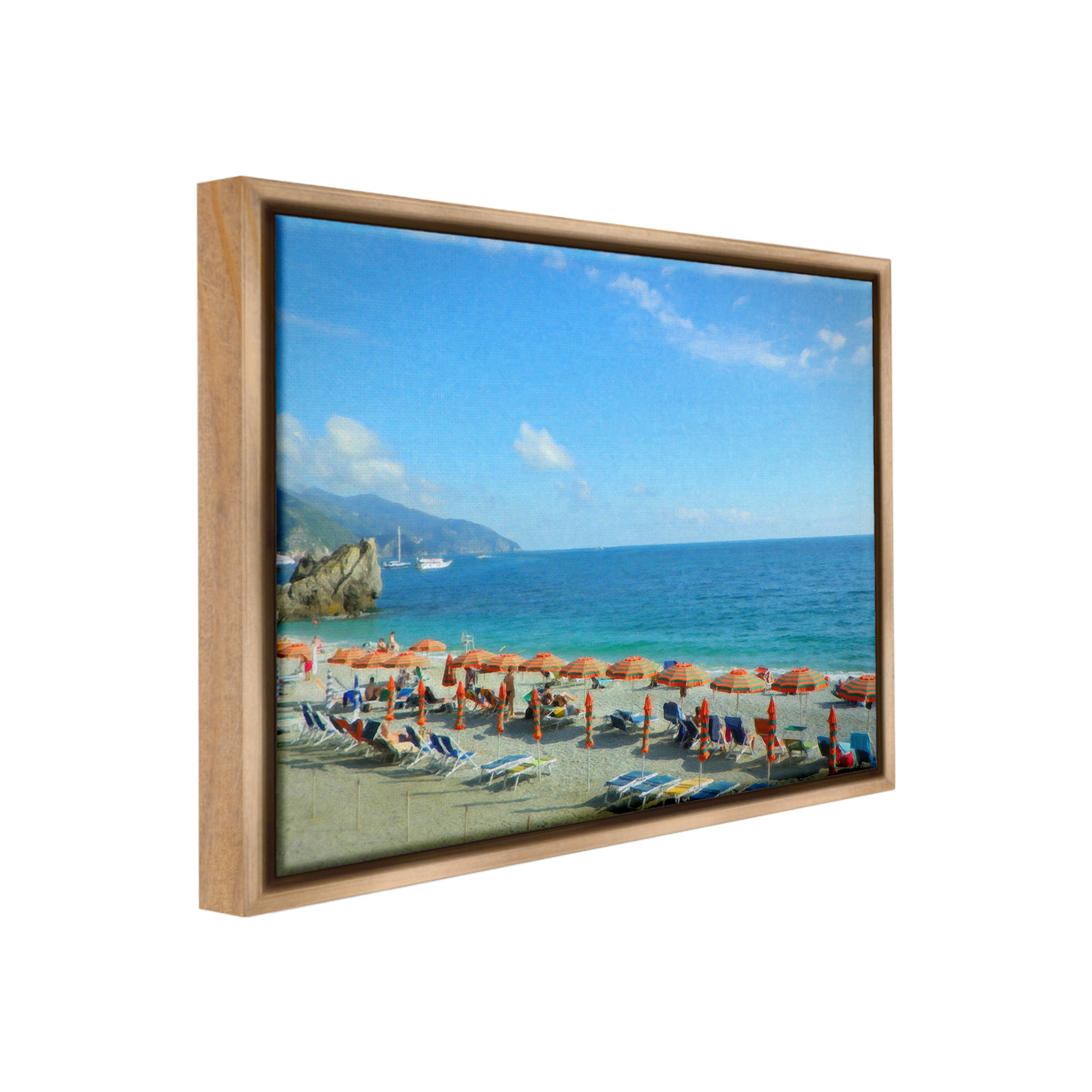 Stupell Industries Summer Beach Resort Landscape Painting Brown Floater Framed Canvas Art Print Wall Art, 31 x 25