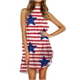 thumbnail image 1 of SMihono Robe d'Été Bohème pour Femmes Grande Taille Fête de l'Indépendance Mode Féminine Sans Manches Imprimée Col Rond Ample Robe Irrégulière pour Dames, 1 of 5