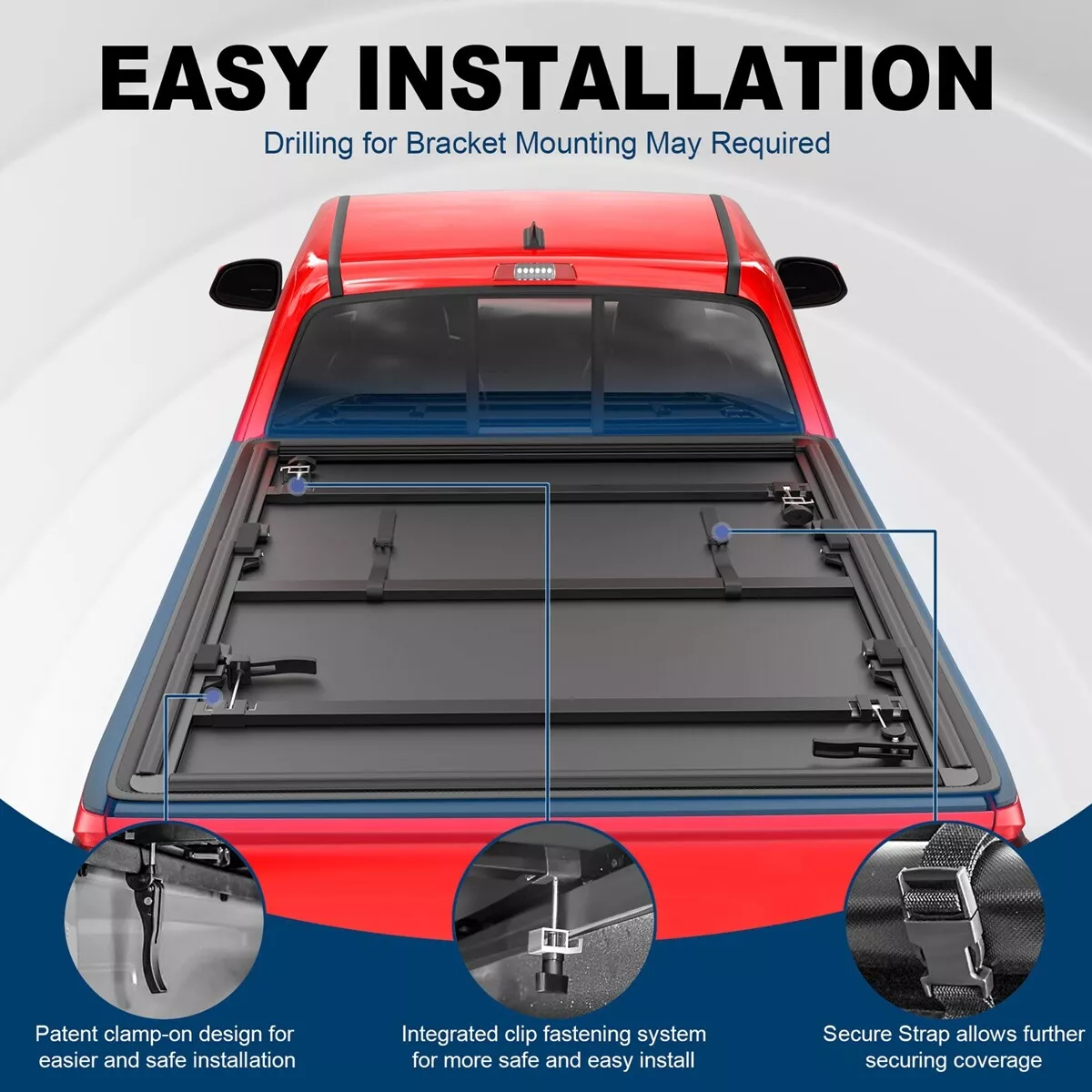 MOSTPLUS 6FT 3-Fold Soft Truck Bed Tonneau Cover for 2016-2023 Toyota Tacoma w/ LED
