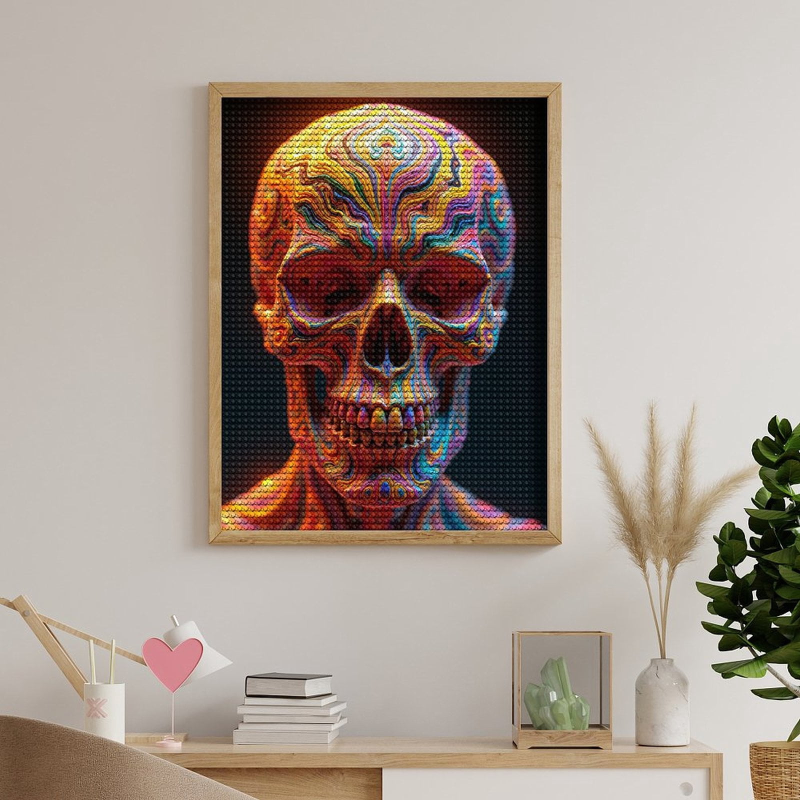 Diamond Art Kits for Adults, Colorful Abstract Vibrant Skull Art 5D Diamond Painting Kits for Adults Beginners, DIY Full Drill Diamond Painting, Gem Art and Crafts 12x16
