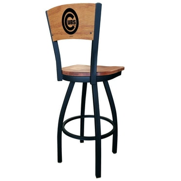 Black Chicago Cubs 25" Wood Swivel Laser Engraved Counter Stool