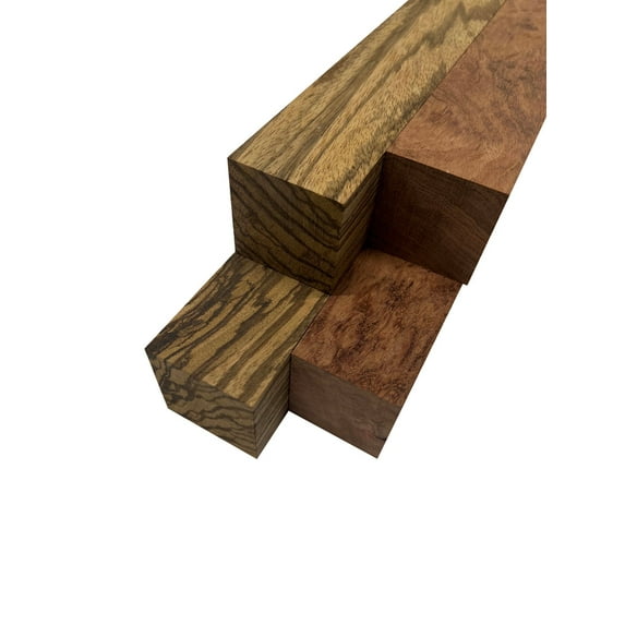 Turning Blanks Combo 2" x 2" (4 Piece ) - Zebrawood, Bubinga | Turning Wood