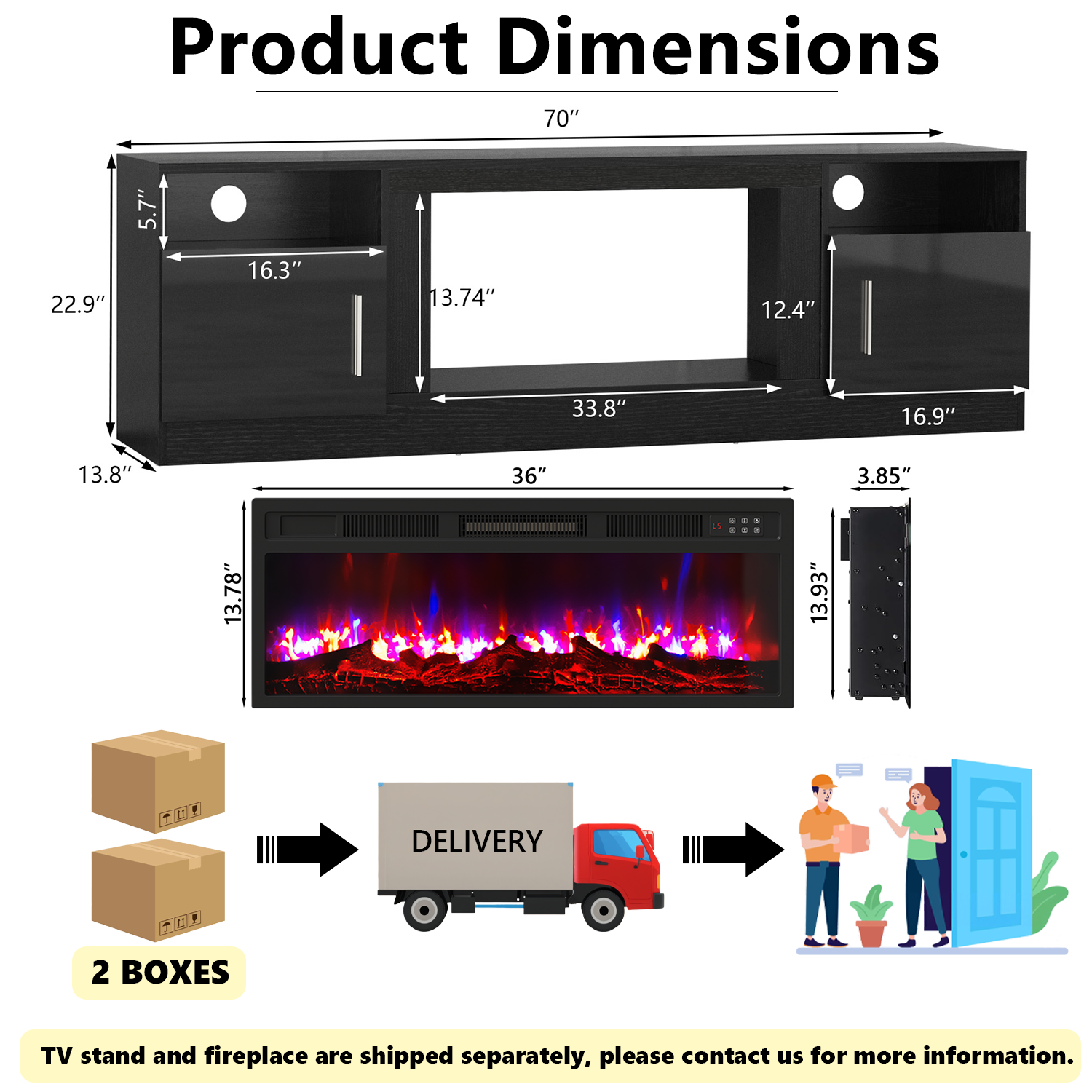 Waleaf 70" Fireplace TV Stand for TVs up to 80" photo 4