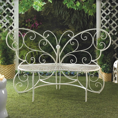 White Metal Butterfly Garden Bench White Butterfly Garden Bench Outdoor White Metal Butterfly Shape Patio