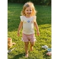 thumbnail image 5 of BemeyourBBs Toddler Baby Girl Spring Summer Clothes 2 Pieces Outfits 3D Flower Decor Fly Sleeve Crew Neck Tops Elastic Waist Shorts 2Pcs Clothes Set, 5 of 9