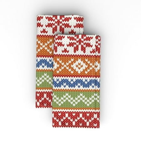 

Cotton Sateen Dinner Napkins (Set of 2) - Bright Fair Isle Stripe Multicolor Geometric Red Blue Green Holiday Winter Christmas Print Cloth Dinner Napkins by Spoonflower