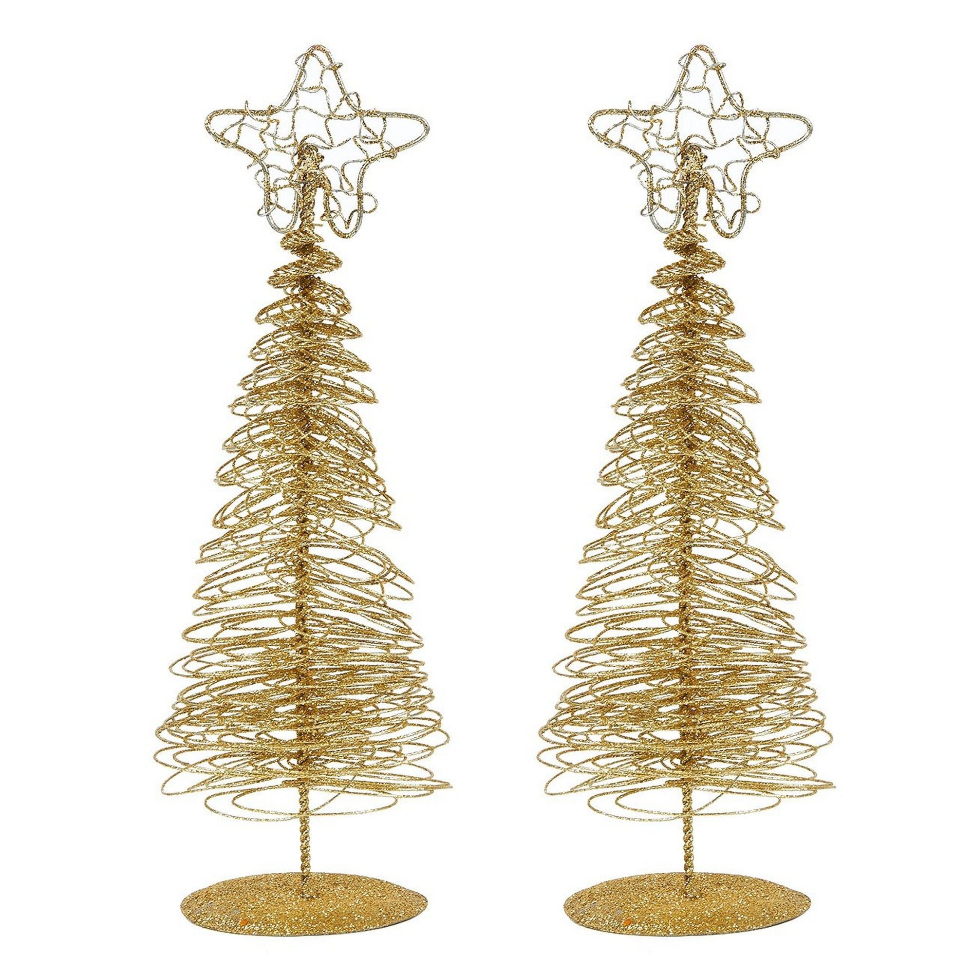 Pack Of 2 Gold Christmas Trees Mini Tree Christmas Miniature Tabletop Decoration, 10.5 X 3 X