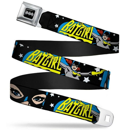 Batman Black Silver Batgirl W Face Close Up & Stars Black White Webbing Seatbelt Belt Standard