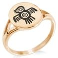 thumbnail image 1 of Stainless Steel Aztec Truth & Wisdom Eagle Rune Minimalist Oval Top Polished Statement Signet Ring, 1 of 1