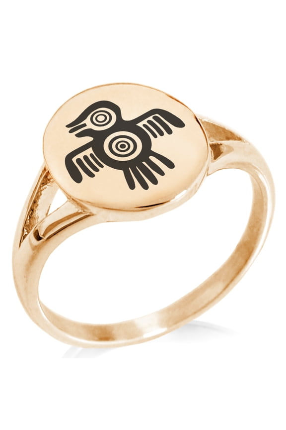 Stainless Steel Aztec Truth & Wisdom Eagle Rune Minimalist Oval Top Polished Statement Signet Ring