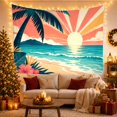 thumbnail image 3 of Tropical Coastal Sunrise Beach Scene, Warm Retro Graphic Style for Beach Lovers, Tropical Home Decor Housewarming Gift Tapestry Wall Hanging for Living Room Bedroom and Dorm, 3 of 7