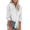 thumbnail image 2 of Ruimatai Women's Linen Shirt Striped Casual Long Sleeve Tops Button Down Blouse Comfortable Office Wear Spring Summer Loose Fit Shirt, 2 of 5