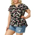 thumbnail image 2 of Unique Bargains Juniors' Plus Size Short Sleeve Floral Tiered Button Peplum Blouse 4X Black, 2 of 7