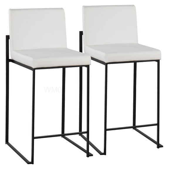 Black and White Counter Stools Set of 2, High Back PU Leather Bar Stools with Metal Legs