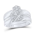 thumbnail image 2 of Solid 10K White Gold His and Hers Trio Three Rings Set Real Natural Diamond Cluster Matching Rings Wedding Band Set 3/8 Carat ( .44 Cttw ) - (L = 9, M = 11), 2 of 6