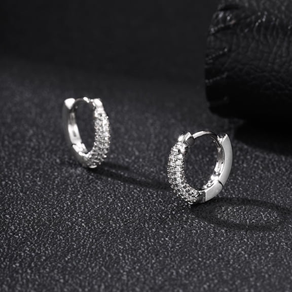 VNOX Hoop Earrings for Men Silver Tone Brass White CZ Huggie Pair for Daily Wear 15mm x 13.8mm