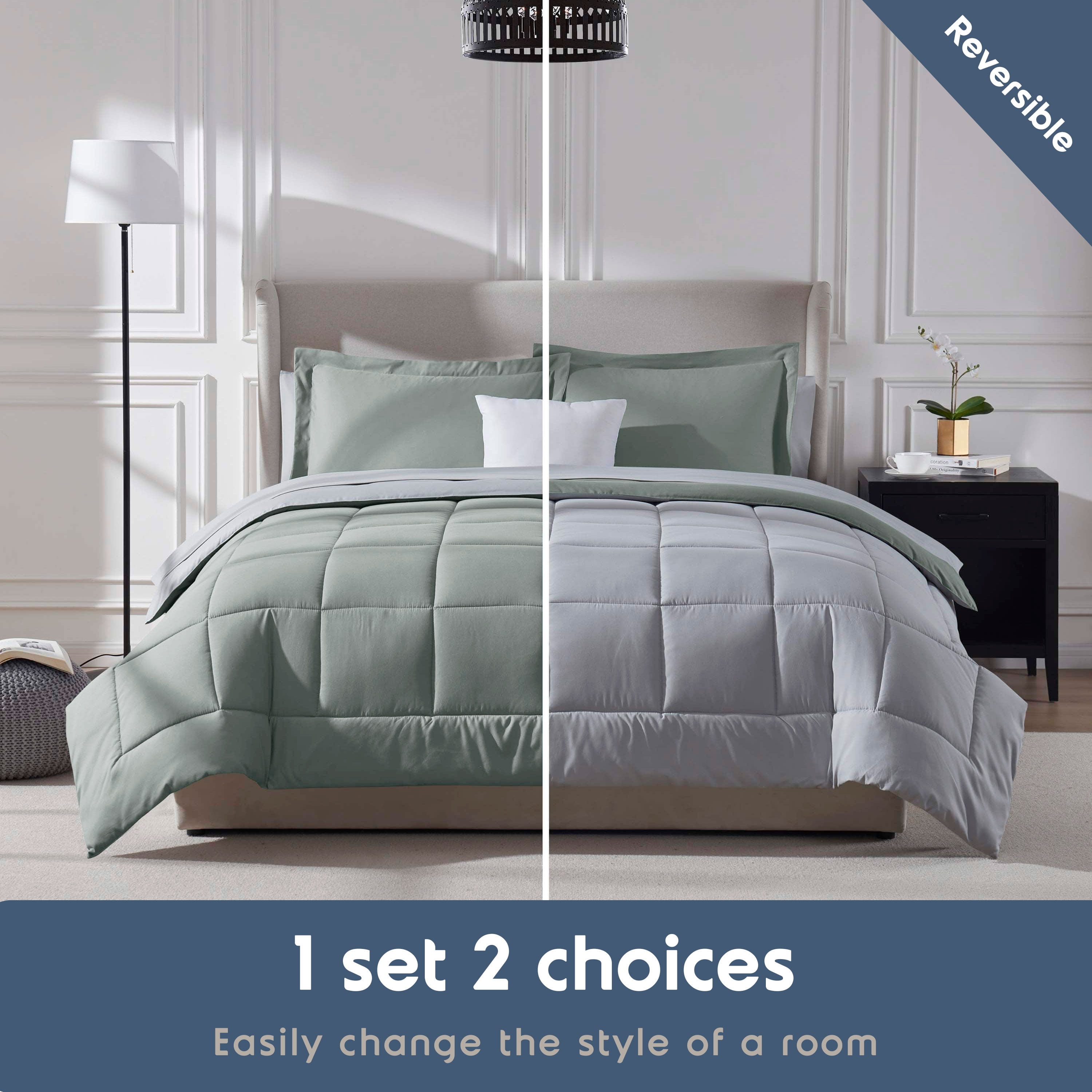 LammaLoe King Comforter Set, With King Sheets, Reversible Bed In A Bag 7 Piece, Bedding Set, Sage Green