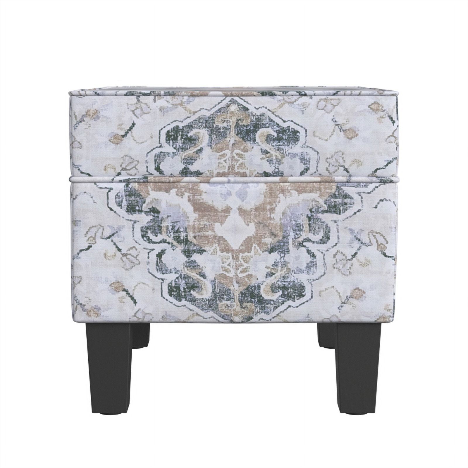 HomePop Medium Storage Ottoman with Hinged Lid, Antiqued Medallion Ebony