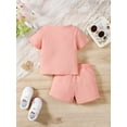 thumbnail image 3 of Kucnuzki 6 Months Kid Short Set for Girl 9 Months Short Sleeve Sweet Letter Prints Tee Tops Elastic Shorts 2PCS Set Pink, 3 of 7
