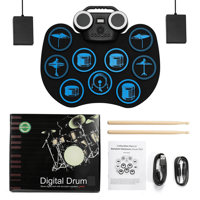 SULOBOM Electronic Drum Set for Kids, Portable Electronic Drum Kit, Roll-Up  MIDI Drum Practice Pad with Headphone Jack, Built-in Speaker Drum Pedals