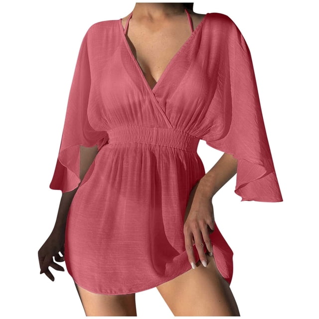 Wraps, Robe de Plage en Dentelle Crochetée Col en V pour Maillot de Bain