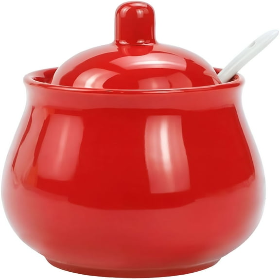 ACDANC Simple Whole Colored Ceramic Sugar Bowl Spice Jar Seasoning Box Condiment Pot with Lid and Spoon -Green