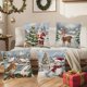 thumbnail image 3 of Juego de 4 fundas de almohada navideñas | Fundas de almohada con estampado navideño de Papá Noel | Fundas de cojín decorativas de poliéster de 45 x 45 cm para sofá cama y salón, 3 of 5