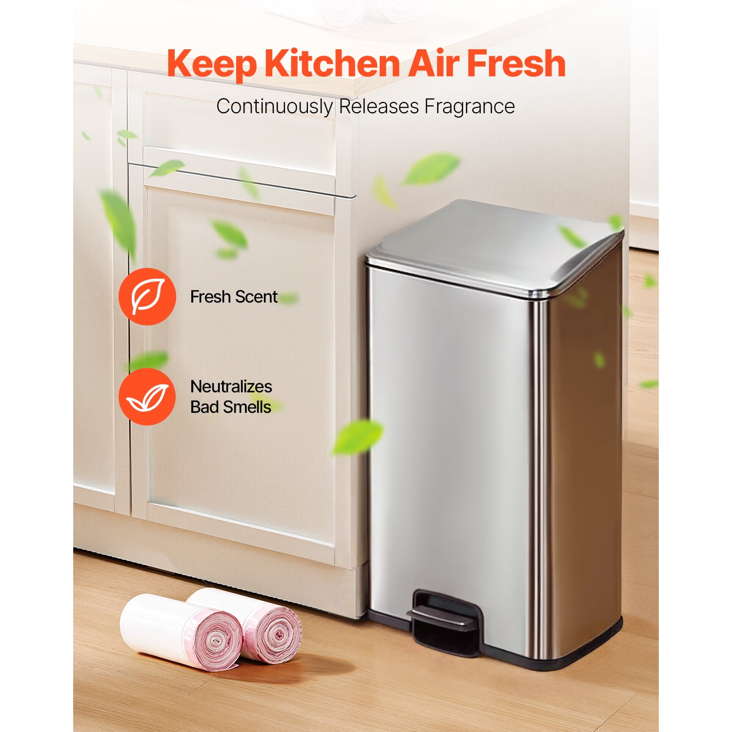 KFFKFF Drawstring Trash Bags, 13 Gallon 110 Count Tall Kitchen Bags, Thick Fresh Scent Garbage Bags, Recyclable Bin Bags with Drawstrings, for Home Kitchen, Office, RV, and Camping (White)