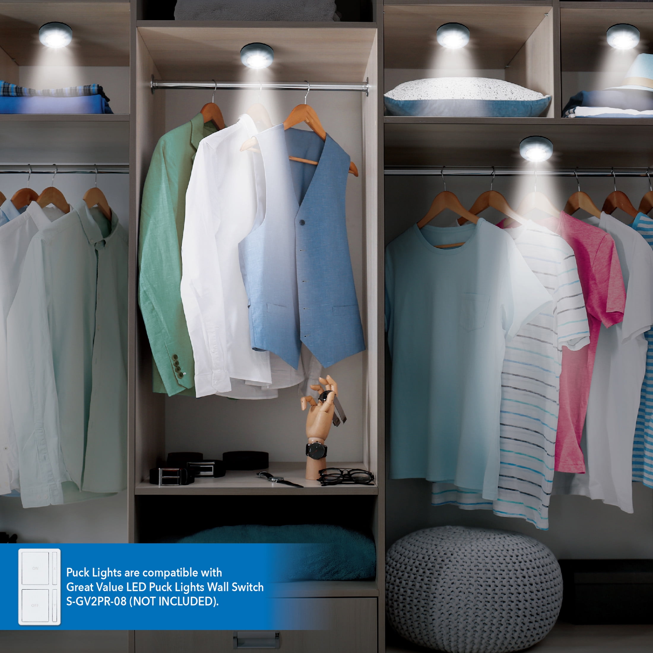 Great Value 100 Lumens Wireless LED Puck Lights - 5 Pack