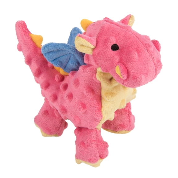 goDog Dragons Squeaky Plush Dog Toy, Chew Guard Technology, Coral, Small