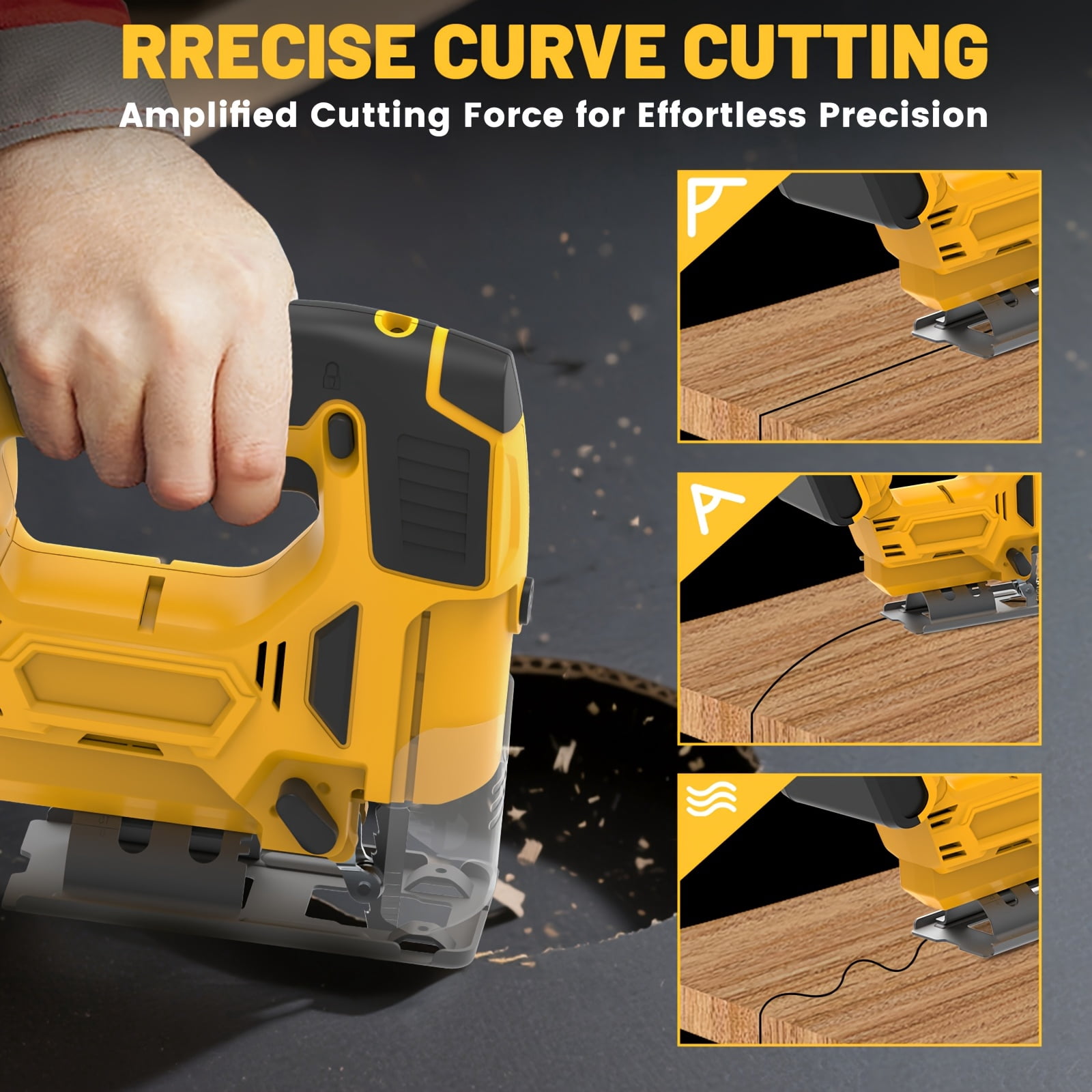Cordless Jigsaw With Rechargeable Battery 0 To 45 Degree Bevel Adjustment 3 Cutting Modes LED Light For Wood Metal Plastic Cutting