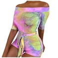 thumbnail image 2 of Aayomet Jumpsuits Women Print Casual Fashion Sleeve Shoulder Playsuit Tie-Dye Off Short Women's Jumpsuit,Purple 4XL, 2 of 4