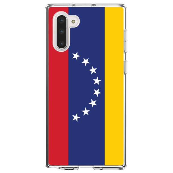 DistinctInk Clear Shockproof Hybrid Case for Samsung Galaxy Note 10 (6.3" Screen) - TPU Bumper, Acrylic Back, Tempered Glass Screen Protector - Venezuela Flag Red Blue Yellow - Venezuela