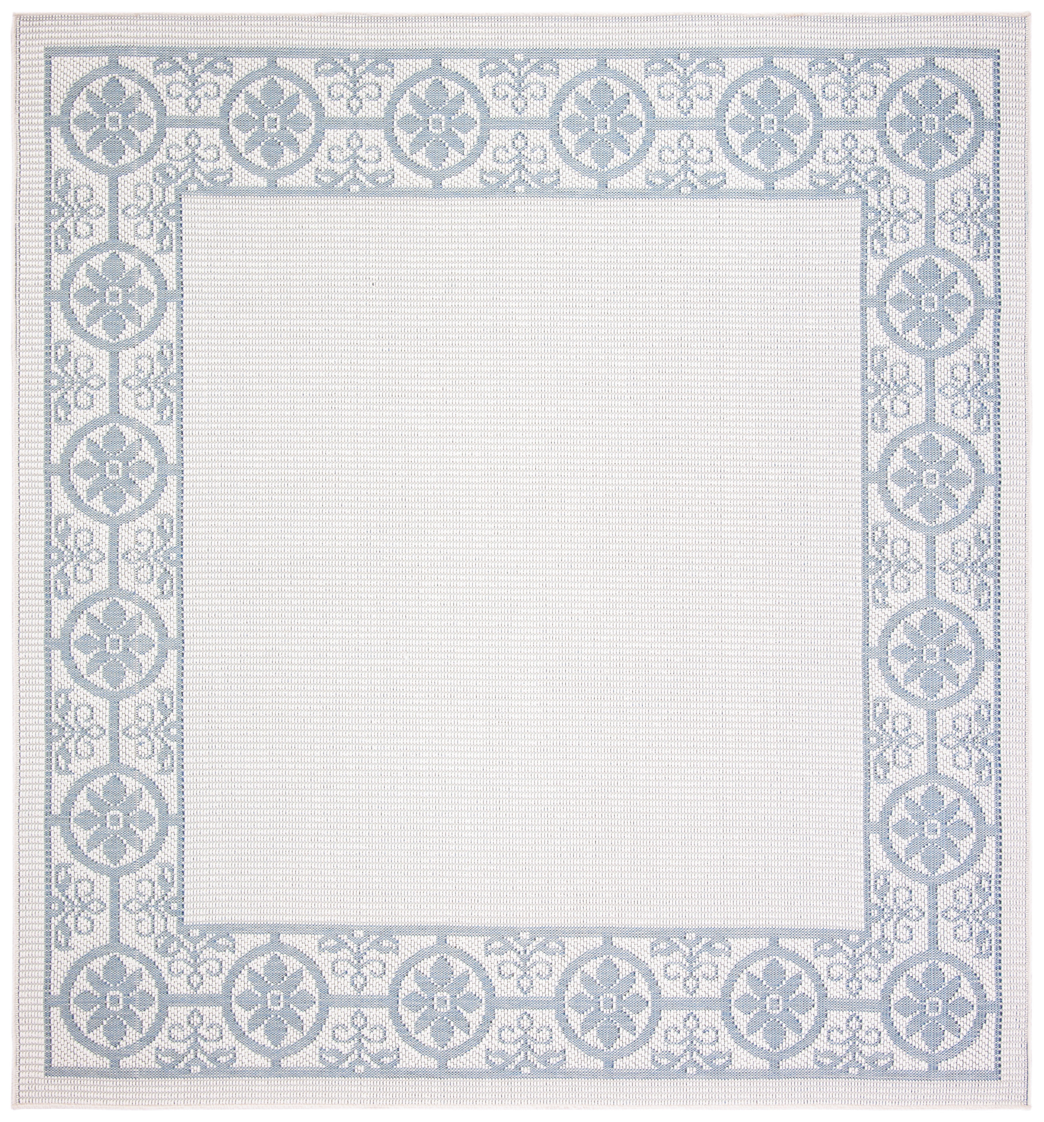 SAFAVIEH Machine Washable Rug Indoor/Outdoor Bermuda Collection - Bermuda Zoey Floral Bordered Indoor/Outdoor Area Rug Ivory/Light Blue, 6'7" x 6'7" Square