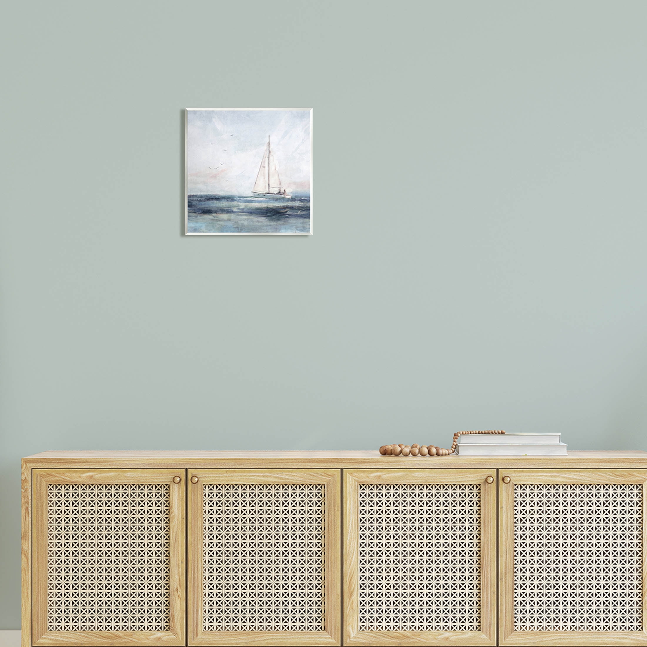 Stupell Industries Nautical Sailboat Soaring Ocean Birds Painting Unframed Art Print Wall Art, Design by Nina Blue