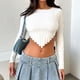thumbnail image 4 of Top de otoño para mujer suéter a rayas de manga larga Tops ajustados con cuello cuadrado ropa de calle, 4 of 7