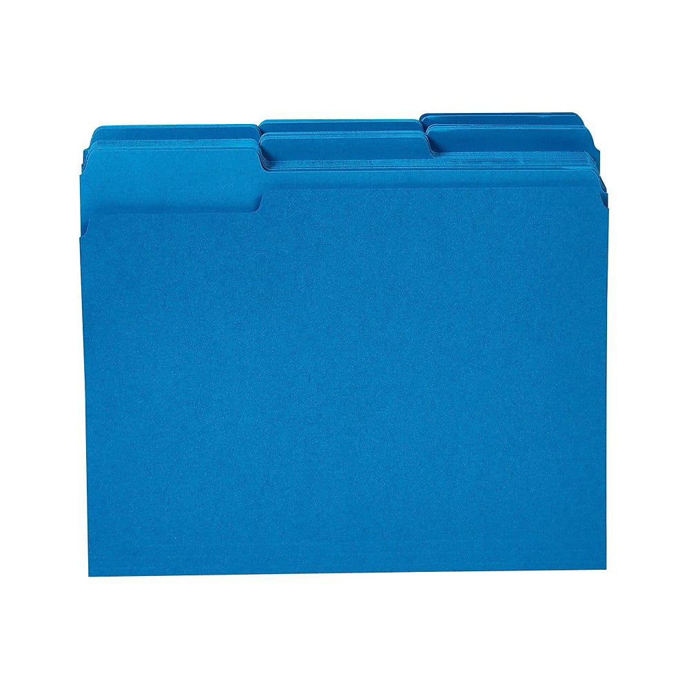 Staples Colored File Folders 3-Tab Letter Blue 100/Box 224527