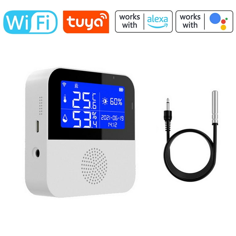 WiFi Temperature and Humidity Sensor,Tuya Smart Hygrometer Thermometer with LCD Display,Compatible with Alexa,App Notification Alert,Temperature