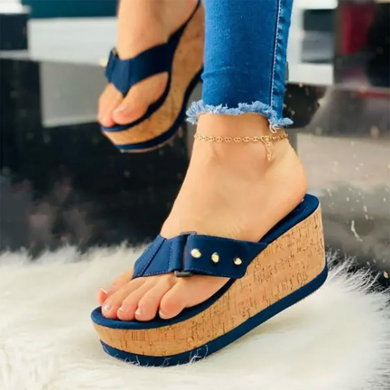 eczipvz Womens Shoes Heels for Women Dressy Womens Slip on Wedge Sandals Slides Bow Platform Open Toe Summer Mules Shoes,Blue -