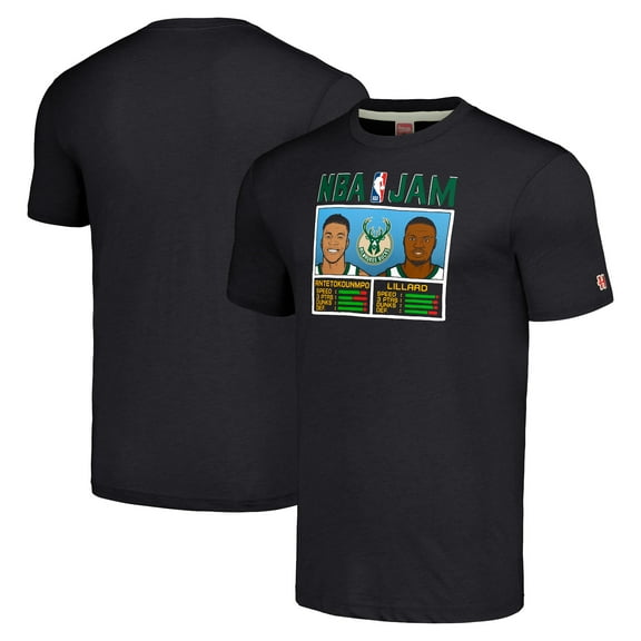 Men's Homage Damian Lillard & Giannis Antetokounmpo Charcoal Milwaukee Bucks NBA Jam Tri-Blend T-Shirt
