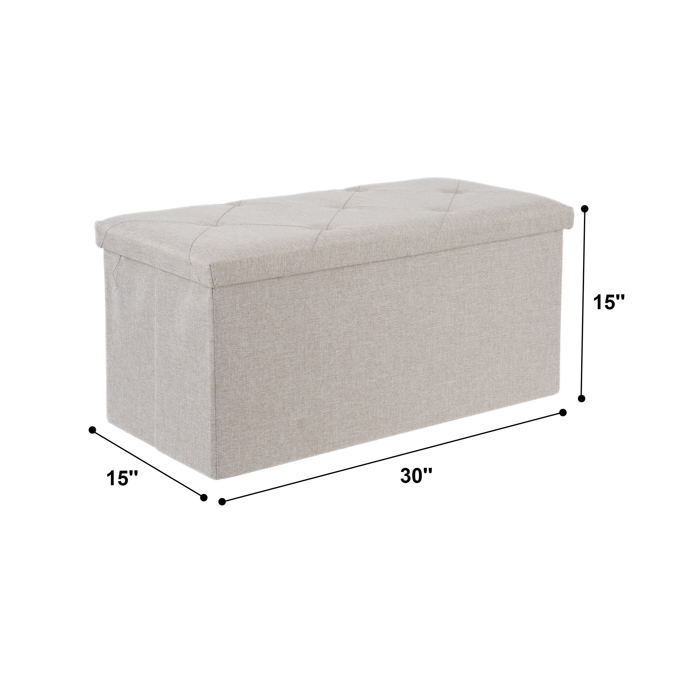 30" Folding Storage Ottoman Bench Ottoman with Storage Footrest for Living Room Beige