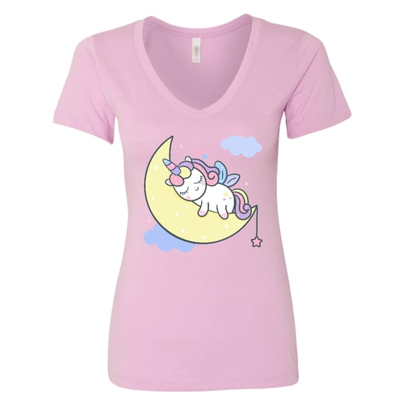 Inktastic Unicorn Moon Women's V-Neck T-Shirt