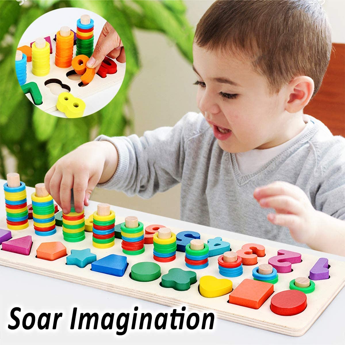Toddlers - Shape Sorter Counting Game for Wooden Number Puzzle Sorting Montessori Toys for Age 3 4 5 Year olds Kids - Preschool Education Math Stacking Block Learning Wood Chunky Jigsaw - image 4 of 6