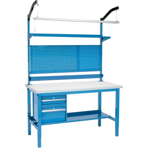 72"W x 36"D Workbench, 1-1/4" Thick ESD Laminate Square Edge Complete Bench, Blue