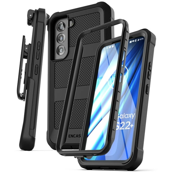 Encased Falcon Designed for Samsung Galaxy S22 Plus Belt Clip Case, Full Body Protective Phone Case with Holster (Black)