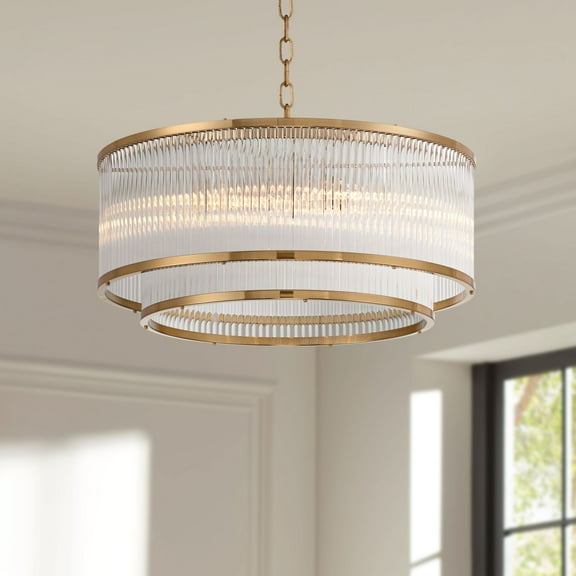 Possini Euro Design Warren 20" Modern Pendant Ceiling Light Fixture Dining Room Over Table Drum 6-Light Golden Bronze Finish